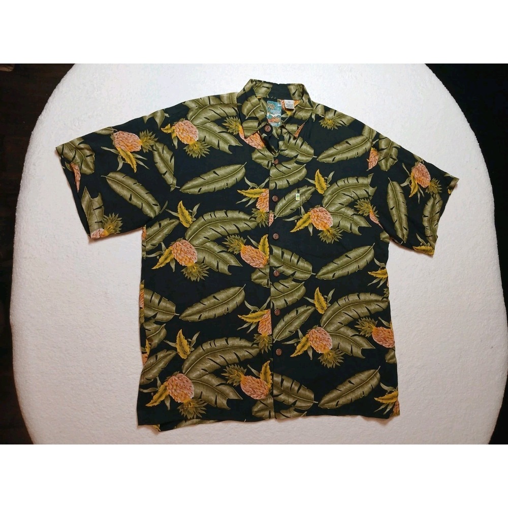 Mens Pineapple Moon Multicolor Floral Aloha Hawaiian Island Casual Shirt Size L
